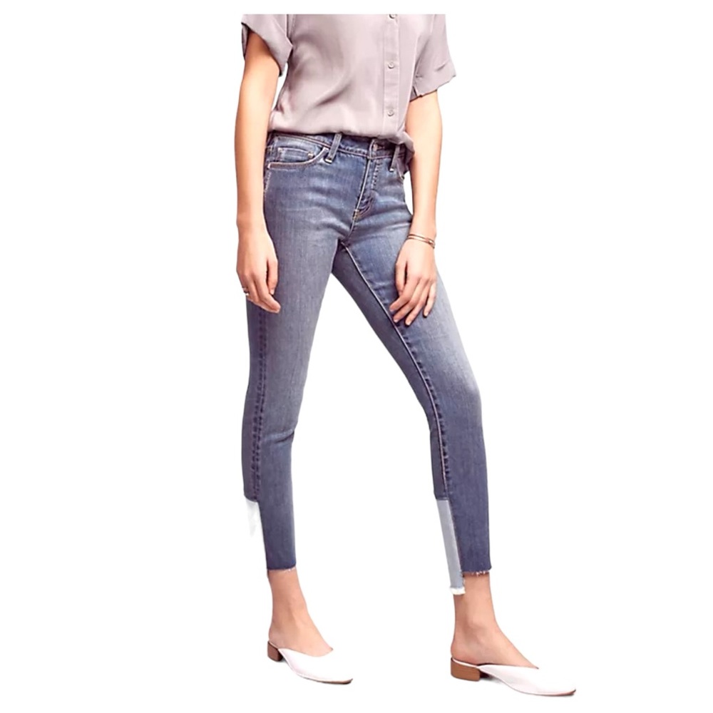 Anthro Pilcro and the Letterpress Script Step Raw Hem Color Block Skinny Jeans